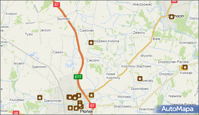 mapa Stare Koziminy, Stare Koziminy na mapie Targeo