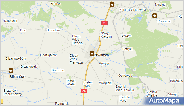 mapa Stawiszyn powiat kaliski, Stawiszyn powiat kaliski na mapie Targeo