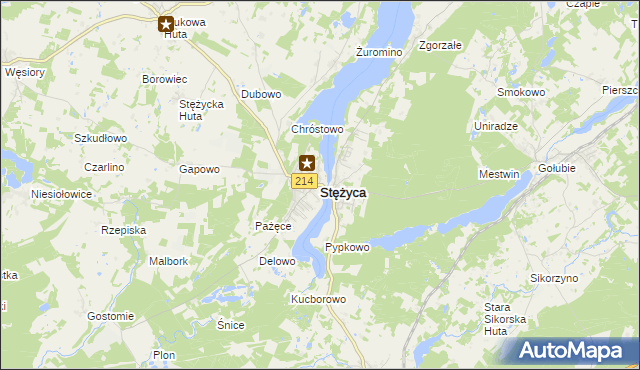mapa Stężyca powiat kartuski, Stężyca powiat kartuski na mapie Targeo