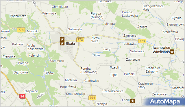mapa Stoki gmina Skała, Stoki gmina Skała na mapie Targeo