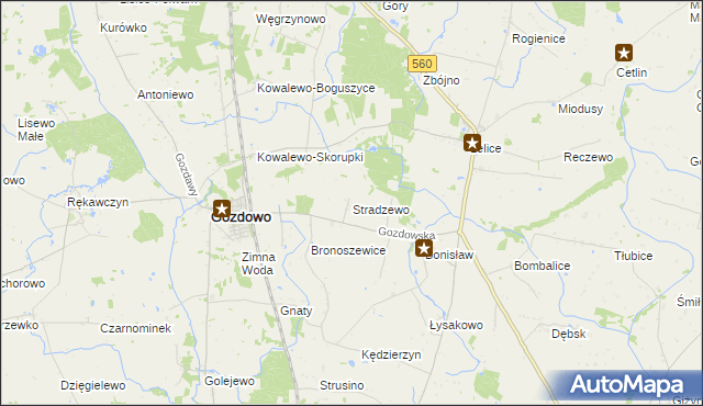 mapa Stradzewo gmina Gozdowo, Stradzewo gmina Gozdowo na mapie Targeo