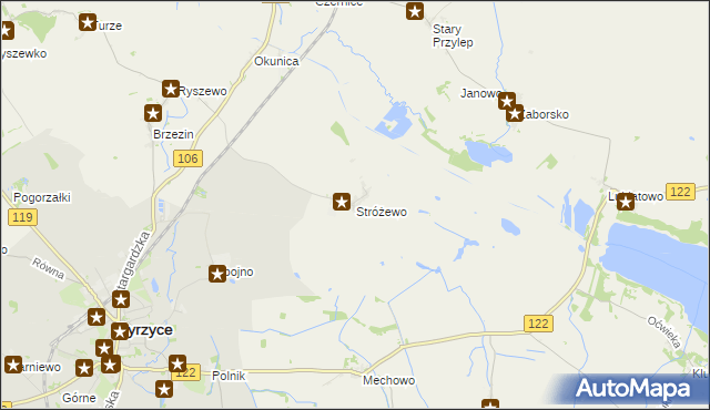 mapa Stróżewo gmina Pyrzyce, Stróżewo gmina Pyrzyce na mapie Targeo