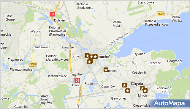 mapa Strumień powiat cieszyński, Strumień powiat cieszyński na mapie Targeo