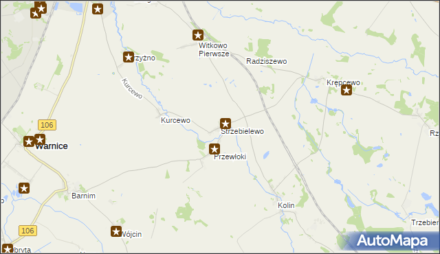 mapa Strzebielewo gmina Dolice, Strzebielewo gmina Dolice na mapie Targeo