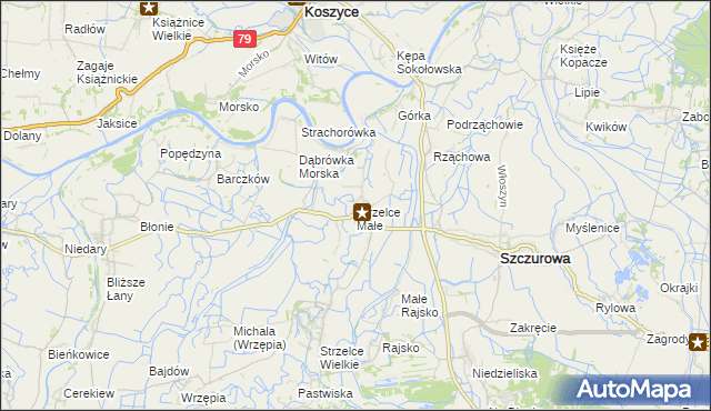 mapa Strzelce Małe gmina Szczurowa, Strzelce Małe gmina Szczurowa na mapie Targeo