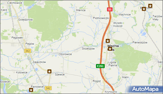 mapa Strzeszów gmina Wisznia Mała, Strzeszów gmina Wisznia Mała na mapie Targeo