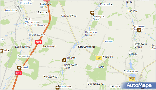 mapa Strzyżewice powiat lubelski, Strzyżewice powiat lubelski na mapie Targeo