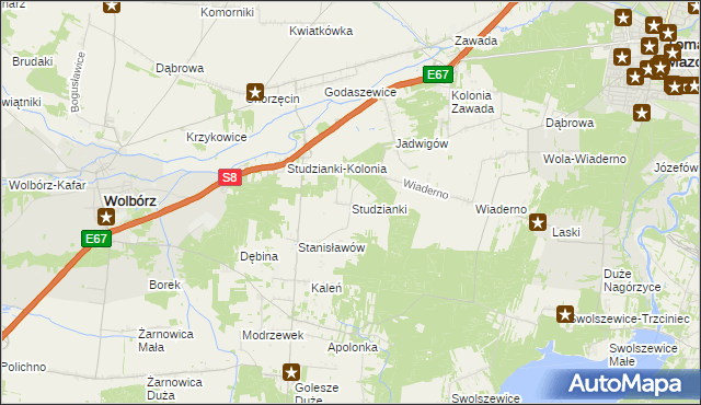 mapa Studzianki gmina Wolbórz, Studzianki gmina Wolbórz na mapie Targeo