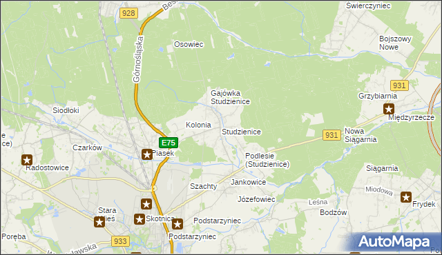 mapa Studzienice gmina Pszczyna, Studzienice gmina Pszczyna na mapie Targeo