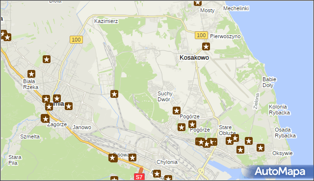 mapa Suchy Dwór gmina Kosakowo, Suchy Dwór gmina Kosakowo na mapie Targeo