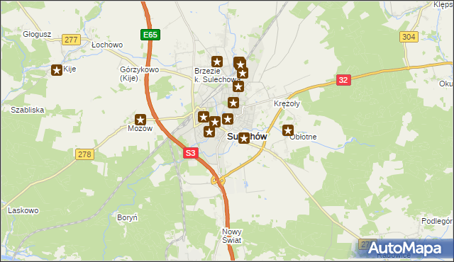 mapa Sulechów powiat zielonogórski, Sulechów powiat zielonogórski na mapie Targeo