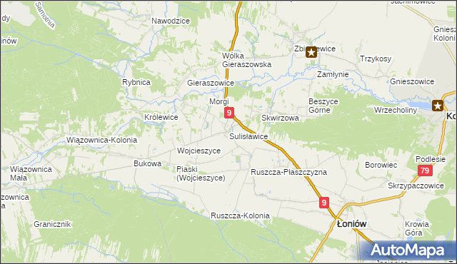 mapa Sulisławice gmina Łoniów, Sulisławice gmina Łoniów na mapie Targeo