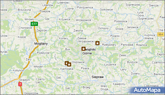 mapa Świątniki Górne, Świątniki Górne na mapie Targeo