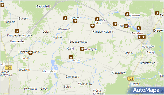 mapa Świerczyna gmina Drzewica, Świerczyna gmina Drzewica na mapie Targeo