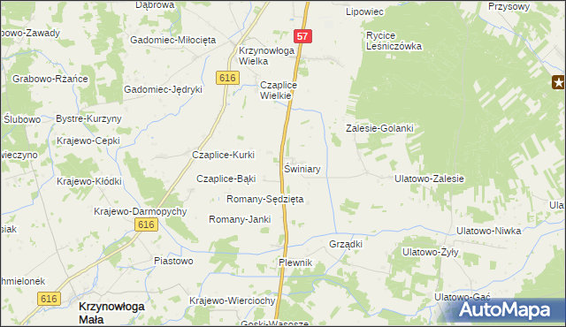 mapa Świniary gmina Krzynowłoga Mała, Świniary gmina Krzynowłoga Mała na mapie Targeo