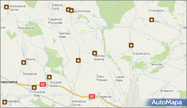 mapa Świniary Wielkie, Świniary Wielkie na mapie Targeo