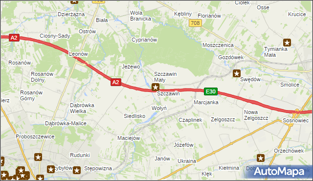 mapa Szczawin gmina Zgierz, Szczawin gmina Zgierz na mapie Targeo