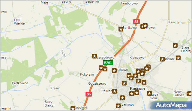 mapa Szczodrowo gmina Kościan, Szczodrowo gmina Kościan na mapie Targeo