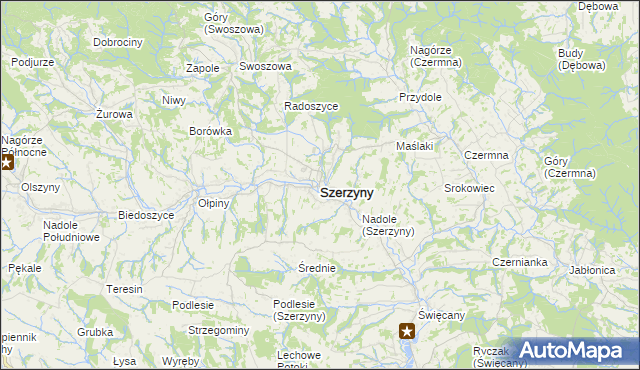 mapa Szerzyny, Szerzyny na mapie Targeo