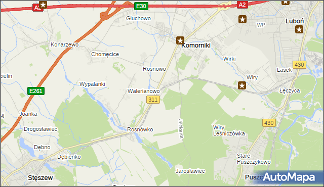 mapa Szreniawa gmina Komorniki, Szreniawa gmina Komorniki na mapie Targeo