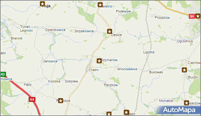 mapa Szymanów gmina Malczyce, Szymanów gmina Malczyce na mapie Targeo