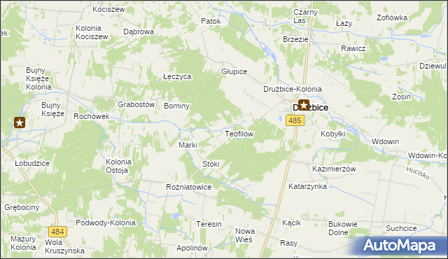 mapa Teofilów gmina Drużbice, Teofilów gmina Drużbice na mapie Targeo