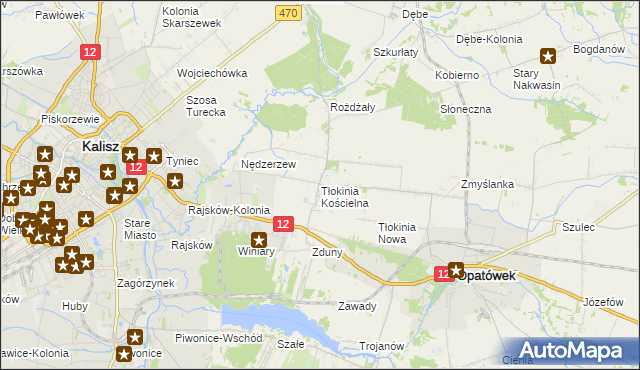 mapa Tłokinia Kościelna, Tłokinia Kościelna na mapie Targeo