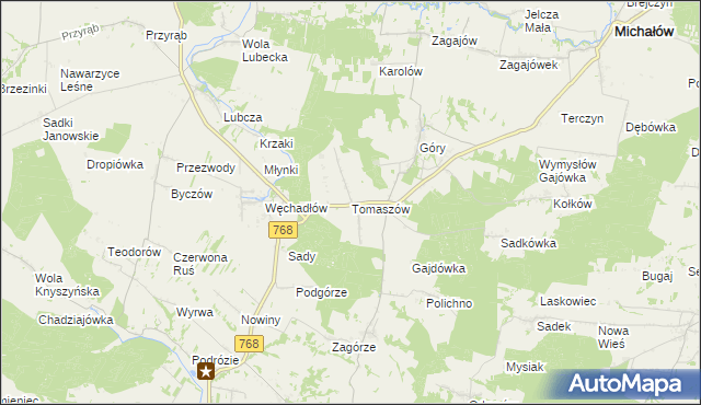 mapa Tomaszów gmina Michałów, Tomaszów gmina Michałów na mapie Targeo