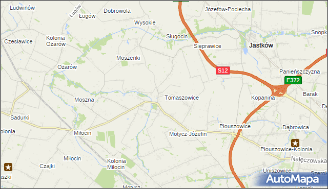 mapa Tomaszowice gmina Jastków, Tomaszowice gmina Jastków na mapie Targeo