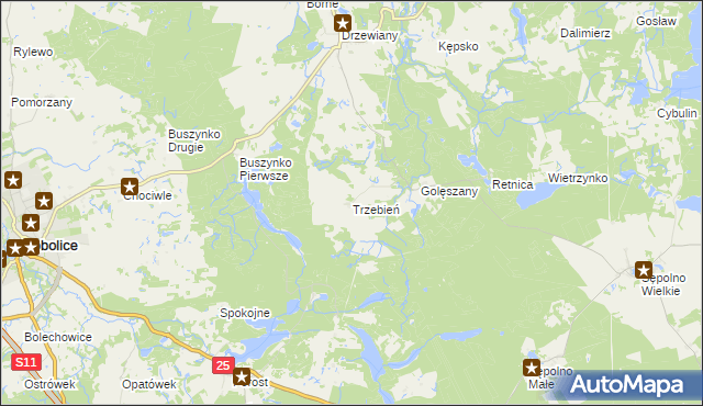 mapa Trzebień gmina Bobolice, Trzebień gmina Bobolice na mapie Targeo