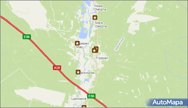 mapa Trzebień gmina Bolesławiec, Trzebień gmina Bolesławiec na mapie Targeo