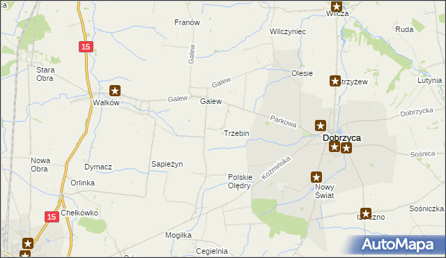 mapa Trzebin gmina Dobrzyca, Trzebin gmina Dobrzyca na mapie Targeo