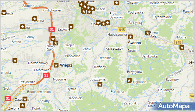 mapa Trzebinia gmina Świnna, Trzebinia gmina Świnna na mapie Targeo