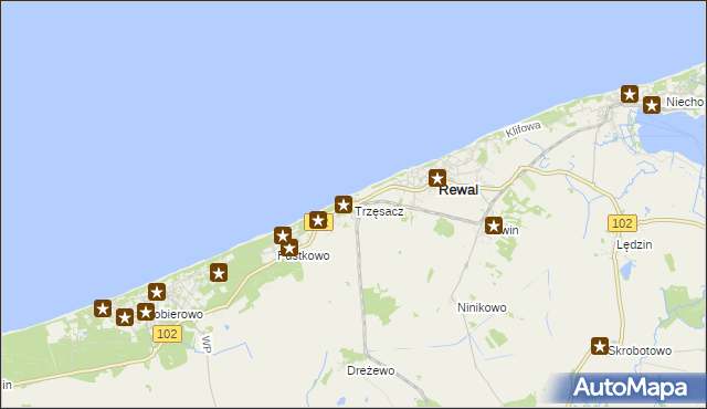 mapa Trzęsacz gmina Rewal, Trzęsacz gmina Rewal na mapie Targeo