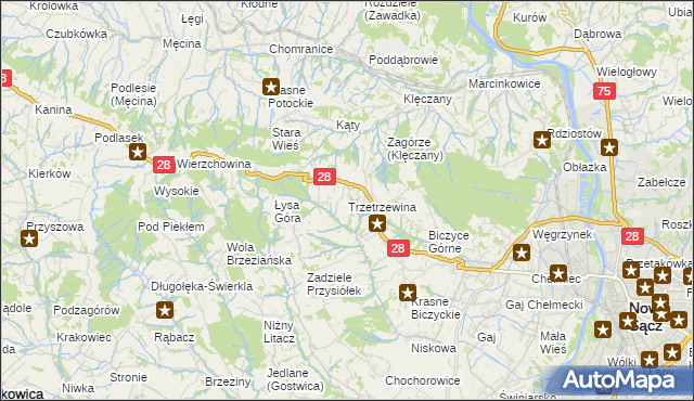 mapa Trzetrzewina, Trzetrzewina na mapie Targeo