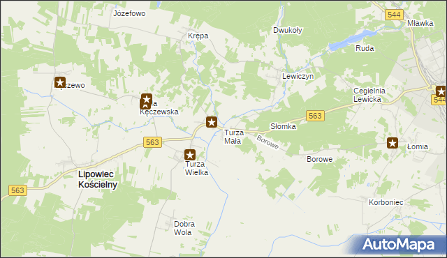 mapa Turza Mała gmina Lipowiec Kościelny, Turza Mała gmina Lipowiec Kościelny na mapie Targeo