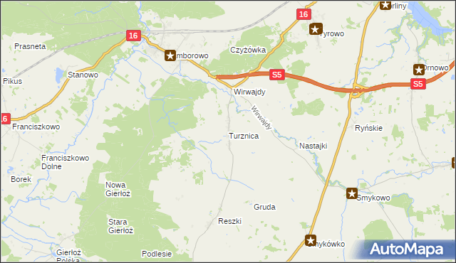 mapa Turznica gmina Ostróda, Turznica gmina Ostróda na mapie Targeo