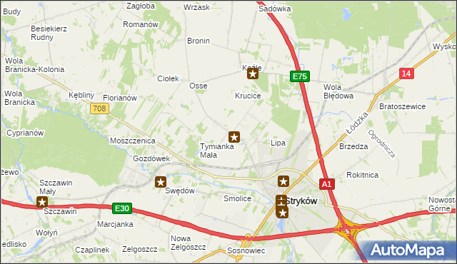 mapa Tymianka gmina Stryków, Tymianka gmina Stryków na mapie Targeo