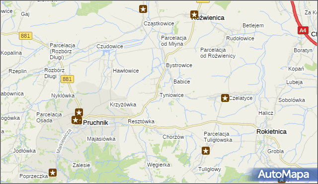 mapa Tyniowice, Tyniowice na mapie Targeo
