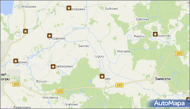 mapa Ugory gmina Świerzno, Ugory gmina Świerzno na mapie Targeo