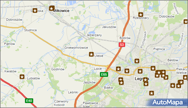 mapa Ulesie gmina Miłkowice, Ulesie gmina Miłkowice na mapie Targeo