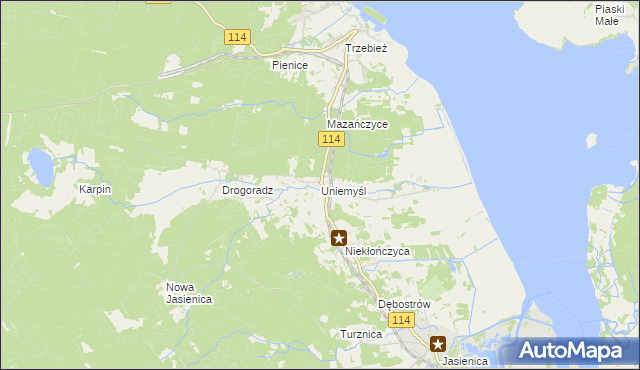 mapa Uniemyśl gmina Police, Uniemyśl gmina Police na mapie Targeo