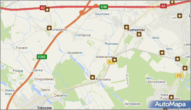 mapa Walerianowo gmina Komorniki, Walerianowo gmina Komorniki na mapie Targeo