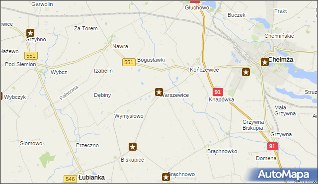 mapa Warszewice gmina Łubianka, Warszewice gmina Łubianka na mapie Targeo