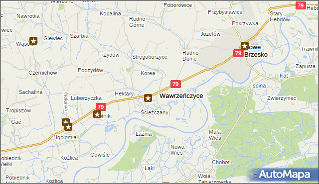 mapa Wawrzeńczyce gmina Igołomia-Wawrzeńczyce, Wawrzeńczyce gmina Igołomia-Wawrzeńczyce na mapie Targeo