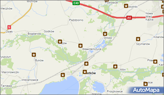 mapa Wawrzeńczyce gmina Mietków, Wawrzeńczyce gmina Mietków na mapie Targeo