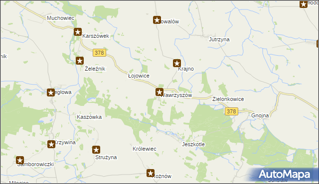 mapa Wawrzyszów gmina Wiązów, Wawrzyszów gmina Wiązów na mapie Targeo