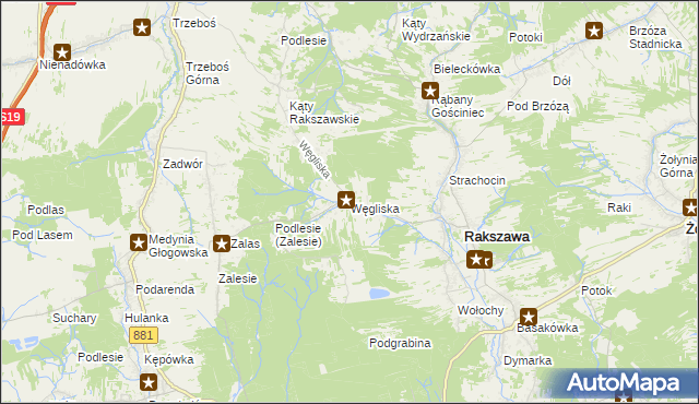 mapa Węgliska gmina Rakszawa, Węgliska gmina Rakszawa na mapie Targeo