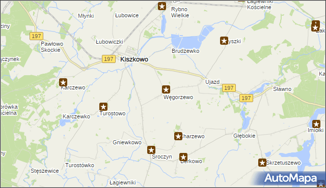 mapa Węgorzewo gmina Kiszkowo, Węgorzewo gmina Kiszkowo na mapie Targeo