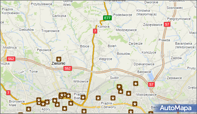 mapa Węgrzce gmina Zielonki, Węgrzce gmina Zielonki na mapie Targeo